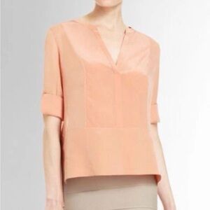 BCBGMaxAzria Liberty Silk Sheer Blush Long Sleeve Blouse